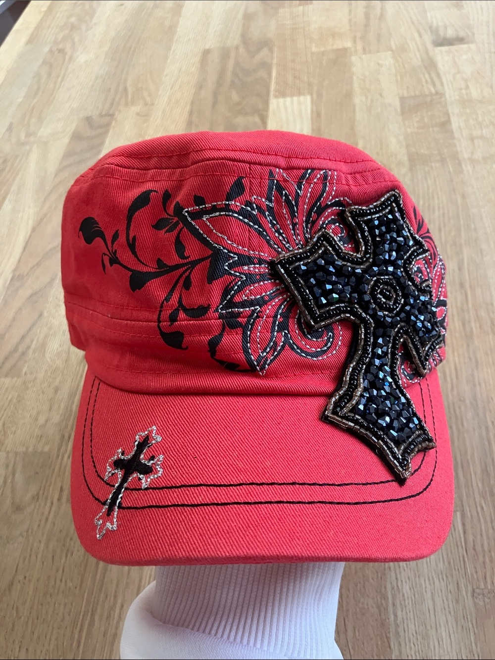 Y2K Red women’s Cap with embellished details